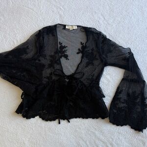 Black Sheer Lace Top with Floral Design